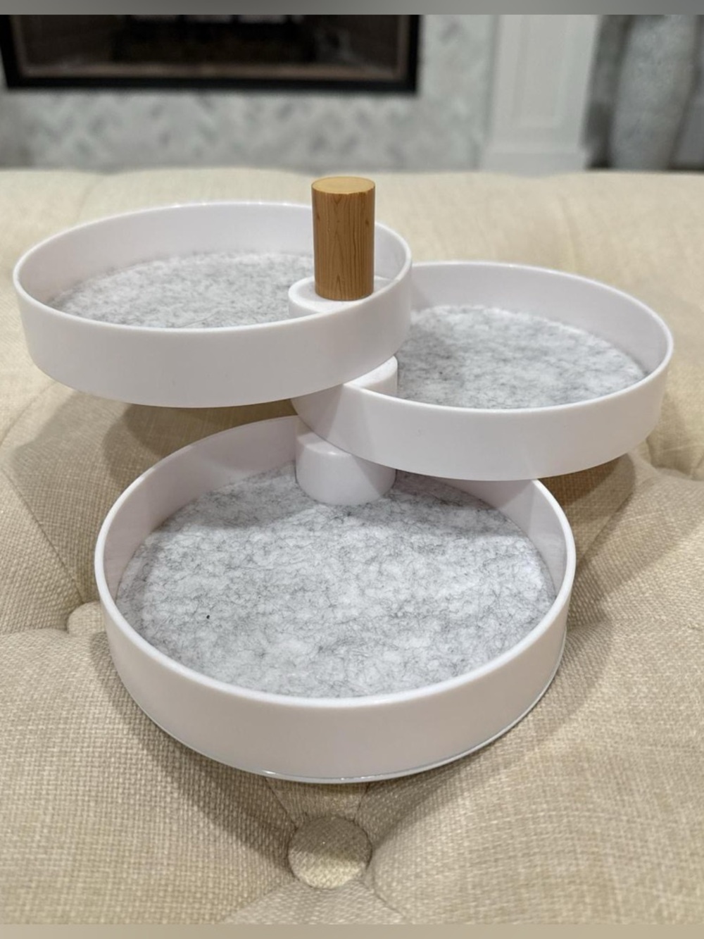 3-Tier White Rotating Organizer with Felt Trays